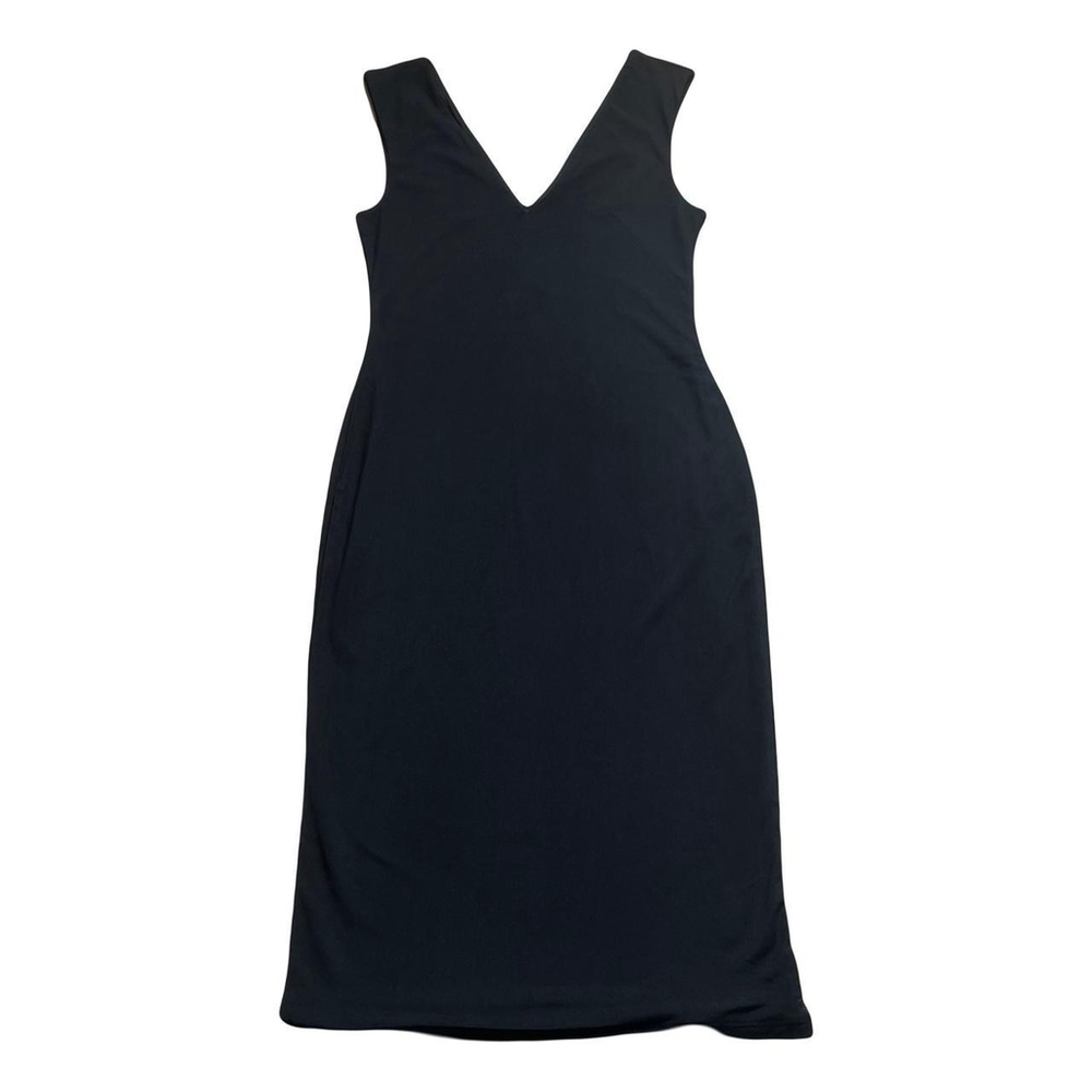 Black AFRM V-neck midi dress with sheer mesh overlay